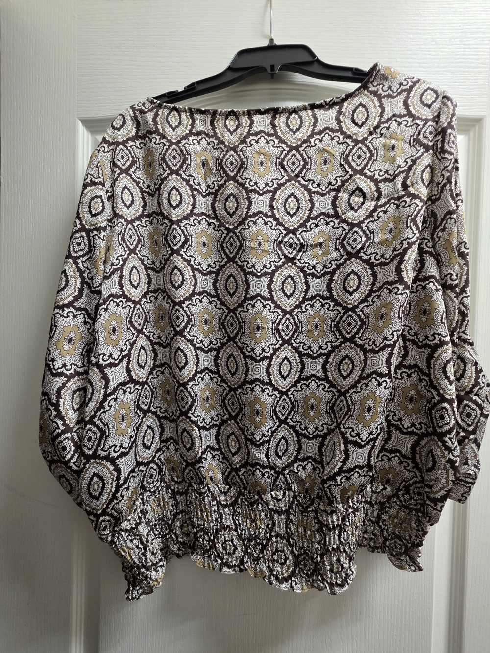 MICHAEL Michael Kors Brown & Cream Geometric Puff-Sleeve Blouse - Picture 4 of 4